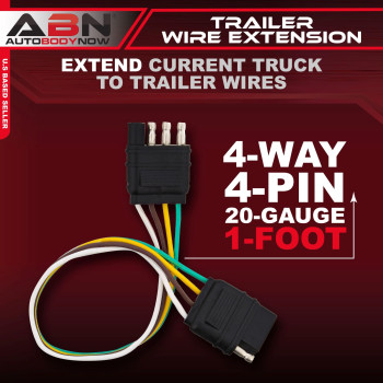 Abn Trailer Wire Extension 1Ft 4Way 4Pin Plug Flat 20 Gauge Hitch Light Trailer Wiring Harness Extender