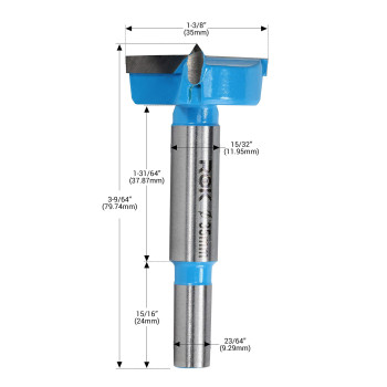 Rok Hardware 35Mm Hinge Boring Forstner Drill Bit Blue Rokbb35Blue