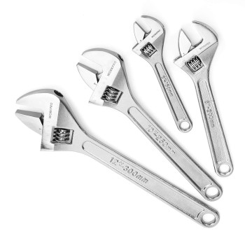 Workpro 4Piece Adjustable Wrench Set Forged Heat Treated Chromeplated 6Inch 8Inch 10Inch 12Inch