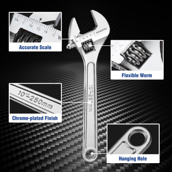 Workpro 4Piece Adjustable Wrench Set Forged Heat Treated Chromeplated 6Inch 8Inch 10Inch 12Inch