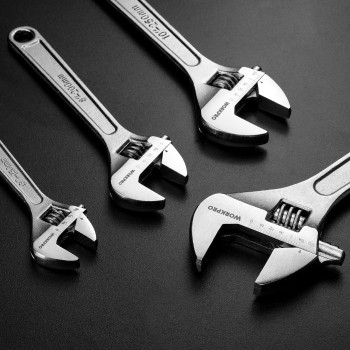 Workpro 4Piece Adjustable Wrench Set Forged Heat Treated Chromeplated 6Inch 8Inch 10Inch 12Inch