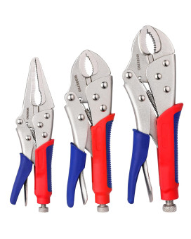 Workpro 3Piece Locking Pliers Set 10Inch Curved Jaw 7Inch Curved Jaw And 612Inch Straight Jaw