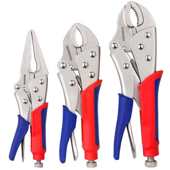 Workpro 3Piece Locking Pliers Set 10Inch Curved Jaw 7Inch Curved Jaw And 612Inch Straight Jaw