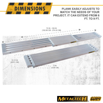 Metaltech Mpep7000Al Telescopic Aluminum Plank Board 6 To 9Ft Adjustable Work Platform For Step Ladders And Sawhorses Work