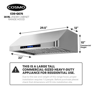 Cosmo Cosqs75 30 In Under Cabinet Range Hood With 500 Cfm Permanent Filters Led Lights Convertible From Ducted To Ductless