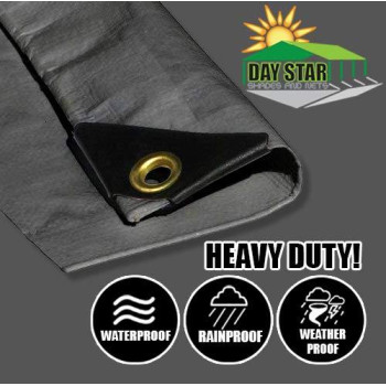 14X14 Extra Heavy Duty 12 Mil Silver Tarp Waterproof Tarp 3 Ply Coated Reinforced Canopy 6 Oz 3 Laye Finished Size 136X136