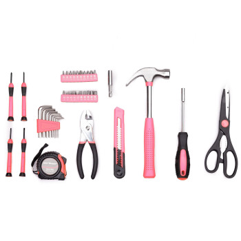 Cartman 39Piece Tool Set General Household Hand Tool Kit With Plastic Toolbox Storage Case Pink