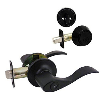 Designers Impressions Kingston Design Black Entry Lever With Matching Single Cylinder Deadbolt Combo Pack Keyed Alike We Key Lo