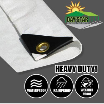 10X18 12 Mil White Tarp Extra Heavy Duty 3 Ply Reinforced Canopy 6 Oz 3 Layer Finished Size 96 X 176