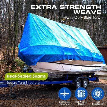 Tarpatop Multipurpose Waterproof Heavy Duty Poly Tarp 5X7 Large Blue Tarp With Grommets Every 3Ft Rot Rust And Uv Resista