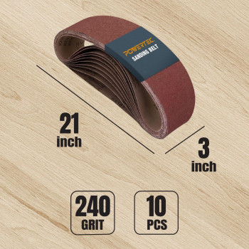 Powertec 3 X 21 Inch Sanding Belts 240 Grit Aluminum Oxide Belt Sander Sanding Belt For Portable Belt Sander Wood Paint Sand