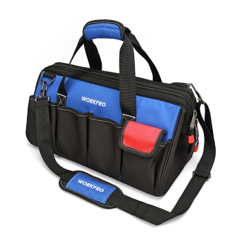 Workpro 18Inch Close Top Wide Mouth Storage Tool Bag With Adjustable Shoulder Strap Sturdy Bottom