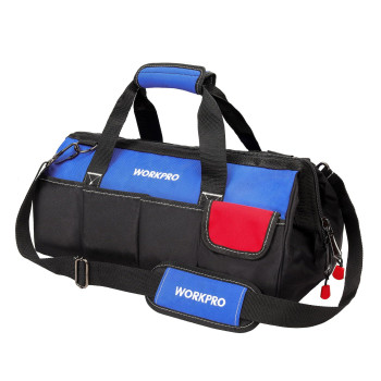 Workpro 18Inch Close Top Wide Mouth Storage Tool Bag With Adjustable Shoulder Strap Sturdy Bottom