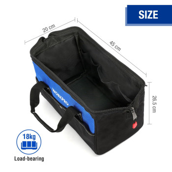 Workpro 18Inch Close Top Wide Mouth Storage Tool Bag With Adjustable Shoulder Strap Sturdy Bottom