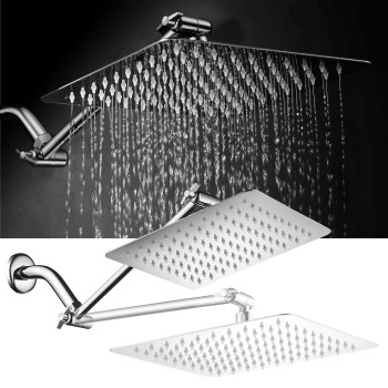 Hotelspa Giant 10 Stainless Steel Rainfall Square Showerhead With Solid Brass Adjustable Extension Arm