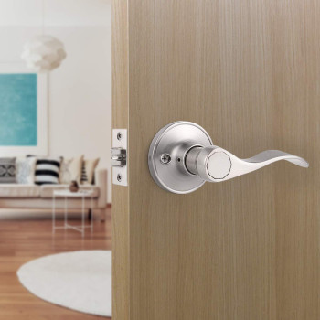 Gobrico Passage Door Knob Lever Handle Hall And Closet Passage Lockset Lock Satin Nickle Finished 5Pack