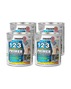 Zinsser 2862584Pk Bulls Eye 123 All Surface Primer Quart Gray 4 Pack