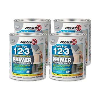 Zinsser 2862584Pk Bulls Eye 123 All Surface Primer Quart Gray 4 Pack