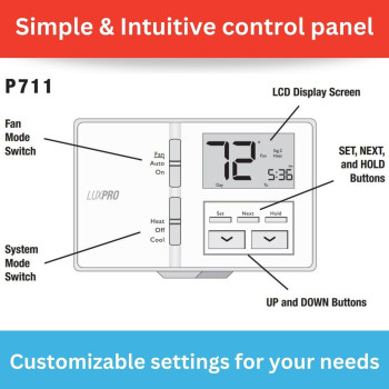 Lux Pro P711 Programmable 7 Day Thermostat For Home Use 1 Heat 1 Cool