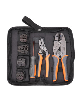 Icrimp Ratchet Wire Crimping Tool Set W 5 Interchangeable Jaws For Insulated And Noninsulated Terminals Awg202 Wire Stripper