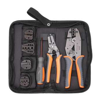 Icrimp Ratchet Wire Crimping Tool Set W 5 Interchangeable Jaws For Insulated And Noninsulated Terminals Awg202 Wire Stripper