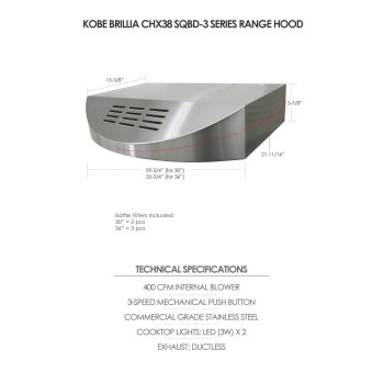 Kobe Chx3830Sqbd3 Brillia 30Inch Ductless Under Cabinet Range Hood 3Speed 400 Cfm Led Lights Baffle Filters