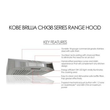 Kobe Chx3830Sqbd3 Brillia 30Inch Ductless Under Cabinet Range Hood 3Speed 400 Cfm Led Lights Baffle Filters