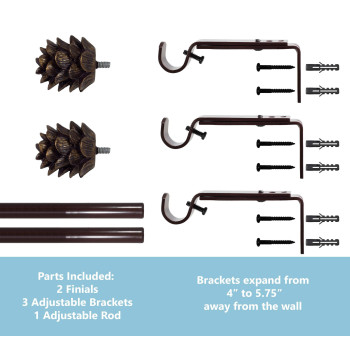 Urbanest Pinecone Adjustable Window Treatement Single Curtain Rod 4884 Oil Rubbed Bronze Orb