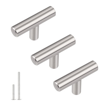 Gobrico 10 Pack Euro Style Tbar Kitchen Cabinet Handles Pulls Cupboard Drawer Dresser Knobs In Satin Nickel Single Hole 50Mm