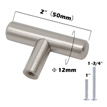 Gobrico 10 Pack Euro Style Tbar Kitchen Cabinet Handles Pulls Cupboard Drawer Dresser Knobs In Satin Nickel Single Hole 50Mm