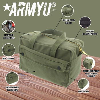 Armyu Heavy Duty Small Tool Bag Tactical Cotton Canvas Mechanics Bag 11 X 7 X 6 Coyote Brass Zipper