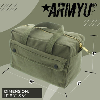 Armyu Heavy Duty Small Tool Bag Tactical Cotton Canvas Mechanics Bag 11 X 7 X 6 Coyote Brass Zipper