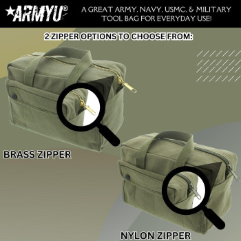 Armyu Heavy Duty Small Tool Bag Tactical Cotton Canvas Mechanics Bag 11 X 7 X 6 Coyote Brass Zipper