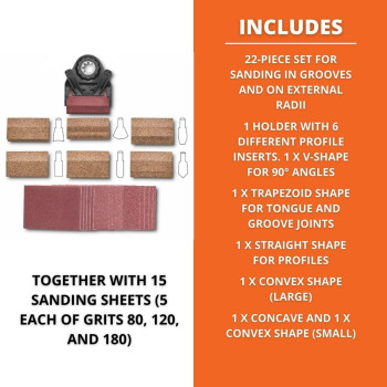 Fein 22Piece Profile Sanding Set Ideal For Precise Sanding In Grooves And On External Radii Starlock Plus Mount 638100310