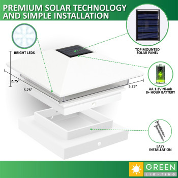 Greenlighting 8 Pack Gala Solar Led Post Lights Post Cap Slim Light For 4X4 Nominal Wood Posts White