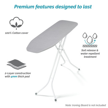 Polder Standard Ironing Board Cover Stain Resistant Water Repellent 54 X 1517 Inch 100 Cotton Cover With 4Mm Pad And Bunge