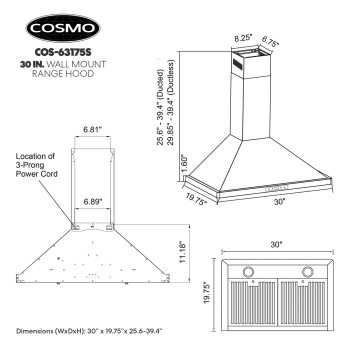 Cosmo Cos63175S Wall Mount Range Hood With Ducted Convertible Ductless No Kit Included Ceiling Chimneystyle Stove Vent Led