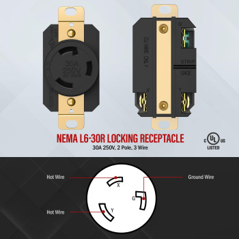 Enerlites Nema L630R Flush Mounting Locking Receptacle For Generator Twist Lock Outlet 30 Amp 250 Volt 2 Pole 3 Wire Groun