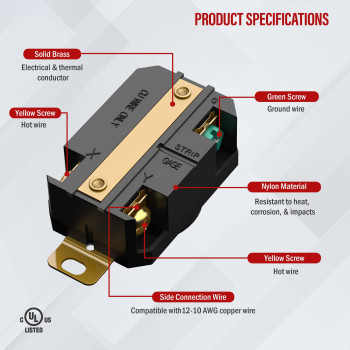 Enerlites Nema L630R Flush Mounting Locking Receptacle For Generator Twist Lock Outlet 30 Amp 250 Volt 2 Pole 3 Wire Groun