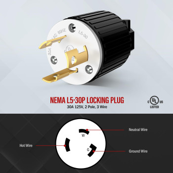 Enerlites Nema L530P Locking Plug Connector For Generator Twist Lock Male Plug 30 Amp 125 Volt 2 Pole 3 Wire Grounding In