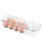 Mdesign Stackable Plastic Covered Egg Tray Holder Storage Container And Organizer For Refrigerator Dozensection Carrier Bin