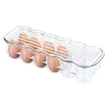 Mdesign Stackable Plastic Covered Egg Tray Holder Storage Container And Organizer For Refrigerator Dozensection Carrier Bin