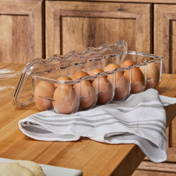 Mdesign Stackable Plastic Covered Egg Tray Holder Storage Container And Organizer For Refrigerator Dozensection Carrier Bin