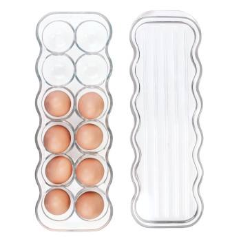 Mdesign Stackable Plastic Covered Egg Tray Holder Storage Container And Organizer For Refrigerator Dozensection Carrier Bin