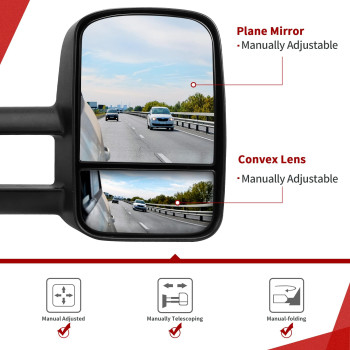 Towing Mirrors For 8898 Chevy Gmc Ck 1500 2500 3500 Pickup Pair Set Manual Extendable Side Mirrors