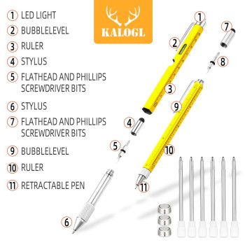 Gifts For Dad Men Him 2 Pack Multitool Pen Multitool Pen With Stylus Ballpoint Pen 6 Refills 4 Ruler Level Phillips Scr