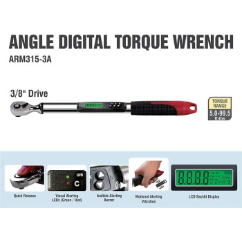 Acdelco Tools Arm3153A 38 Inch Heavy Duty Angle Digital Torque Wrench With Led Flash Notification Iso 6001 Standards With Ce