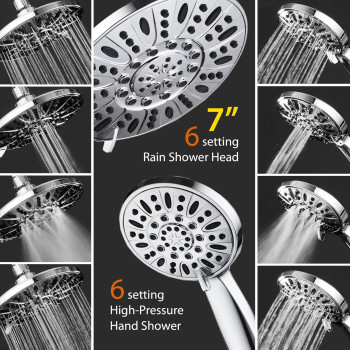 Aquadance 7 Premium High Pressure 3Way Rainfall Combo For The Best Of Both Worlds Enjoy Luxurious Rain Showerhead And 6Set