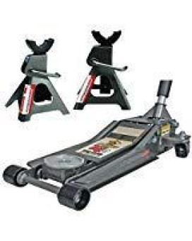 Pittsburg 3 Ton Low Profile Floor Jack And Jack Stands Set Combo With Rapid Pump Quick Lift