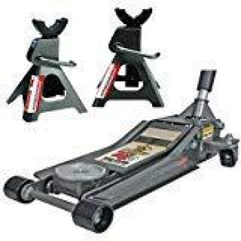 Pittsburg 3 Ton Low Profile Floor Jack And Jack Stands Set Combo With Rapid Pump Quick Lift